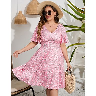 Women Plus Size Short Sleeve Printed Casual Dress