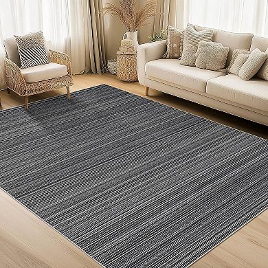 Modern Striped Area Rug，Stain Resistant,Low Pile with Rubber Backing,Washable