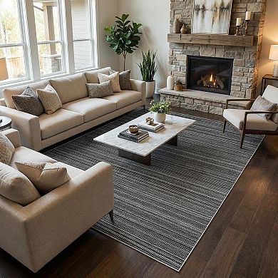 Modern Striped Area Rug，Stain Resistant,Low Pile with Rubber Backing,Washable