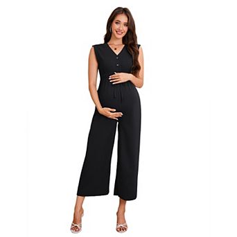 Women Maternity Casual Sleeveless Button Jumpsuit