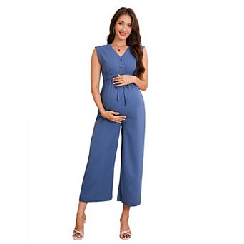 Women Maternity Casual Sleeveless Button Jumpsuit