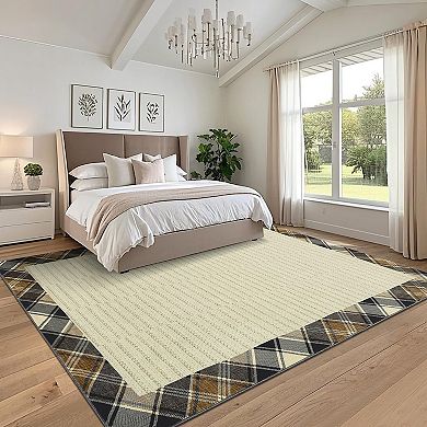 ANIXOL Plaid Border Washable Area Rug