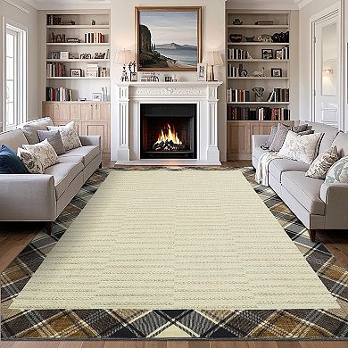 ANIXOL Plaid Border Washable Area Rug