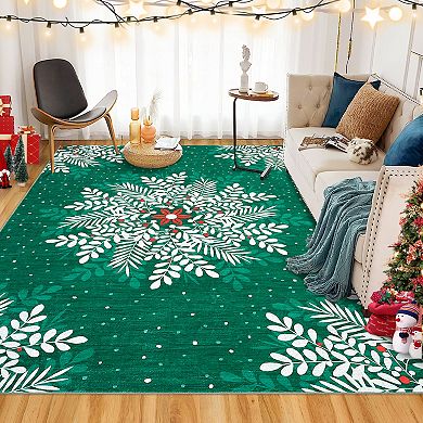 ANIXOL Christmas Snowflake Washable Area Rug