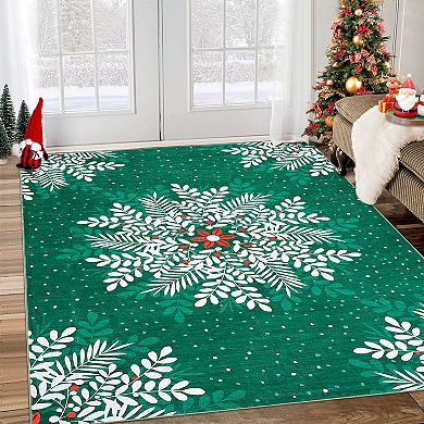 ANIXOL Christmas Snowflake Washable Area Rug