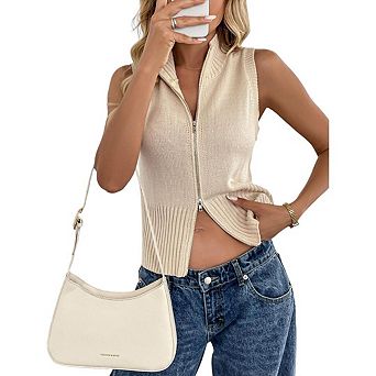 Womens Zipper Sweater Vest Sleeveless Ribbed Knit Cardigan Outfits