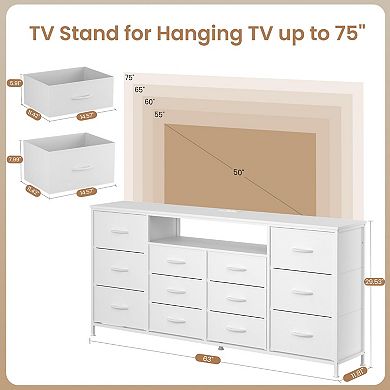 ANIXOL 63" Dresser TV Stand with 12 Drawers