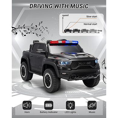 Licensed RAM 12V Kids Ride On Truck, Remote Control Pickup, LED Lights, Music