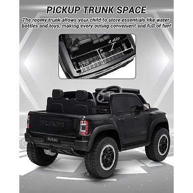 Licensed RAM 12V Kids Ride On Truck, Remote Control Pickup, LED Lights, Music