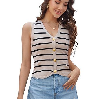Womens Sleeveless Sweater Vest Knit V Neck Button Fashion Casual Loose Waistcoat Cardigan