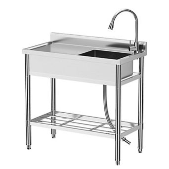 Utility Sink 47x20x37 Inch Freestanding Single Bowl Sink with Cold and Hot Water Pipe