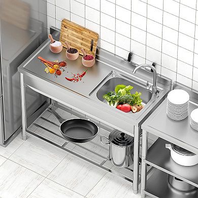 Utility Sink 47x20x37 Inch Freestanding Single Bowl Sink with Cold and Hot Water Pipe