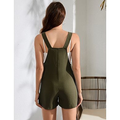 Women Maternity Scoop Neck Tank Romper with pocket