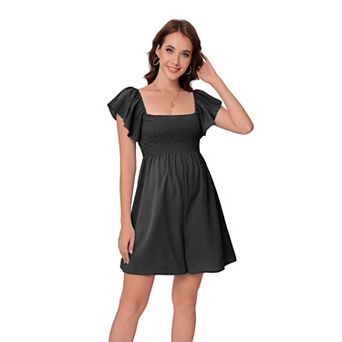 Women Maternity Casual Ruffle Sleeve Square Neck Romper