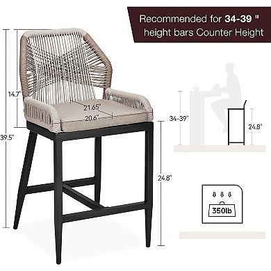 Set of 2 Wicker Rattan Patio Bar Stools with Back & Footrest for Balcony