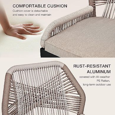 Set of 2 Wicker Rattan Patio Bar Stools with Back & Footrest for Balcony