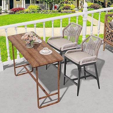 Set of 2 Wicker Rattan Patio Bar Stools with Back & Footrest for Balcony