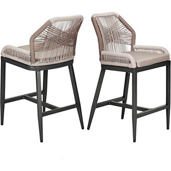 Set of 2 Wicker Rattan Patio Bar Stools with Back & Footrest for Balcony