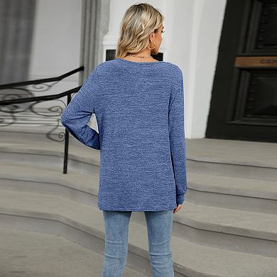 Women's Large Neckline Wrinkled Triangular Hollow Brushed Loose Basic Long Sleeved T-shirt