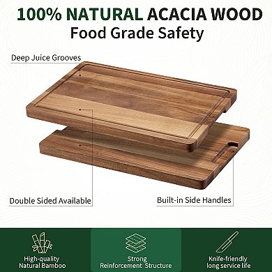18 x 12 Inch Acacia Wood Cutting Board, 1 Inch Thick Butcher Block, Multipurpose Chopping Board