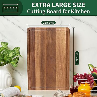 18 x 12 Inch Acacia Wood Cutting Board, 1 Inch Thick Butcher Block, Multipurpose Chopping Board