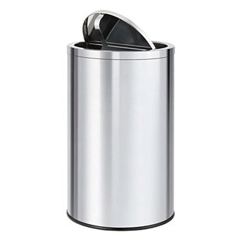 Stainless Steel Kitchen Trash Can with Flipping Lid and Removable Inner Bucket, for Office Home