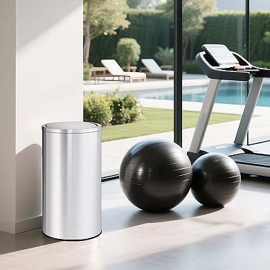 Stainless Steel Kitchen Trash Can with Flipping Lid and Removable Inner Bucket, for Office Home