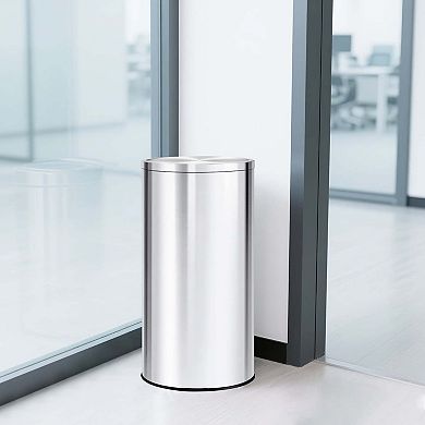 Stainless Steel Kitchen Trash Can with Flipping Lid and Removable Inner Bucket, for Office Home