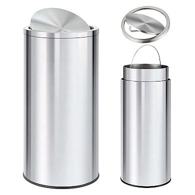 Stainless Steel Kitchen Trash Can with Flipping Lid and Removable Inner Bucket, for Office Home