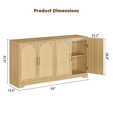 ANIXOL Rattan 59" 4-Door Sideboard Cabinet