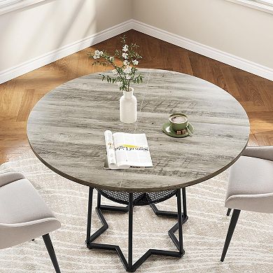 Round Dining Table for 4, 38.6 Inch Wood Dining Room Table with Storage Shelf