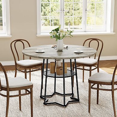 Round Dining Table for 4, 38.6 Inch Wood Dining Room Table with Storage Shelf