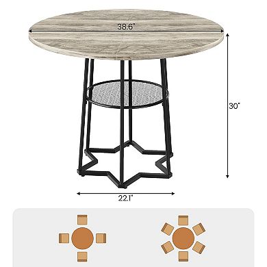 Round Dining Table for 4, 38.6 Inch Wood Dining Room Table with Storage Shelf