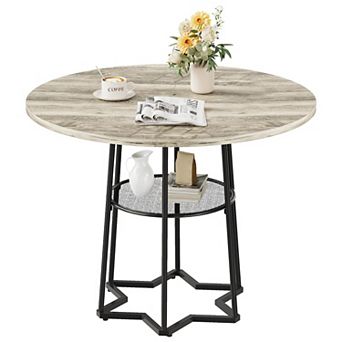 Round Dining Table for 4, 38.6 Inch Wood Dining Room Table with Storage Shelf