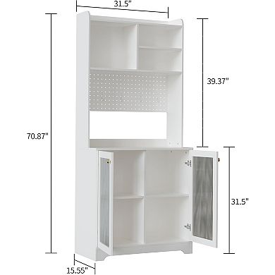 71" Pantry Cabinet with 2 Glass Doors, Freestanding Kitchen Storage Cabinet with Adjustable Shelves