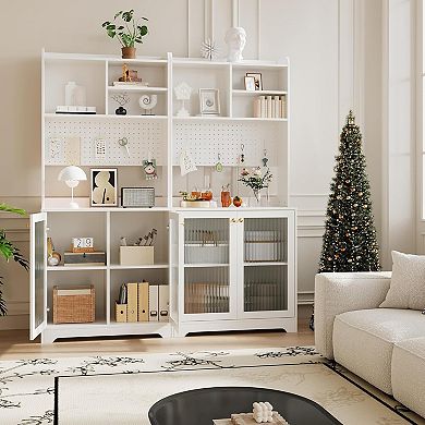 71" Pantry Cabinet with 2 Glass Doors, Freestanding Kitchen Storage Cabinet with Adjustable Shelves