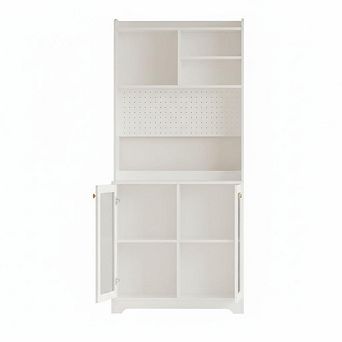 71" Pantry Cabinet with 2 Glass Doors, Freestanding Kitchen Storage Cabinet with Adjustable Shelves