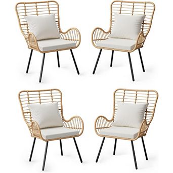 Set of 4 Outdoor Wicker Club Chairs with Cushions, All-Weather Patio Seating