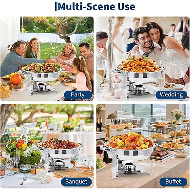 2-Piece Stainless Steel Round Chafing Dish Set with Glass Lid, Buffet Food Warmer Complete