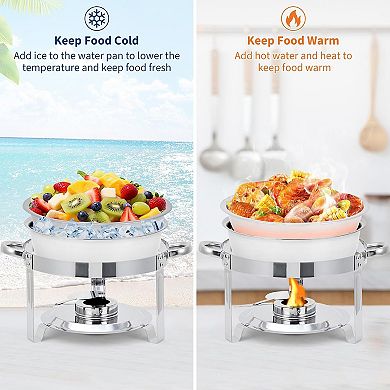2-Piece Stainless Steel Round Chafing Dish Set with Glass Lid, Buffet Food Warmer Complete