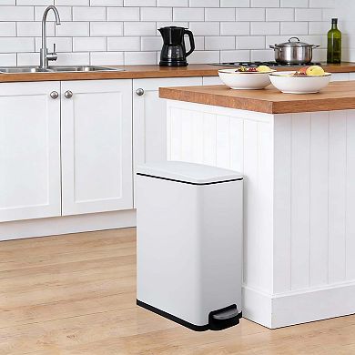 Stainless Steel Step Trash Can with Soft-Close Lid and Removable Inner Bucket, for Home Office