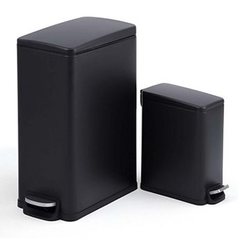 Stainless Steel Step Trash Can with Soft-Close Lid and Removable Inner Bucket, for Home Office