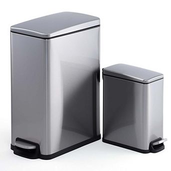 Stainless Steel Step Trash Can with Soft-Close Lid and Removable Inner Bucket, for Home Office