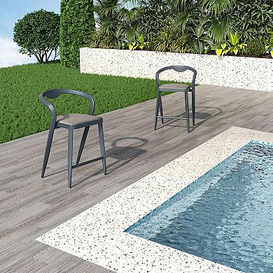 Set of 2 Outdoor Counter Height Bar Stools with Cushions for Patio & Deck