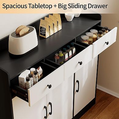 47'' Sideboard Buffet Cabinet - Adjustable Shelves, Wooden Cupboard with 3 Drawers