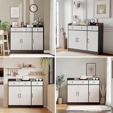 47'' Sideboard Buffet Cabinet - Adjustable Shelves, Wooden Cupboard with 3 Drawers