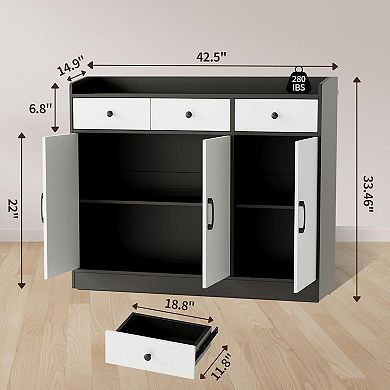 47'' Sideboard Buffet Cabinet - Adjustable Shelves, Wooden Cupboard with 3 Drawers