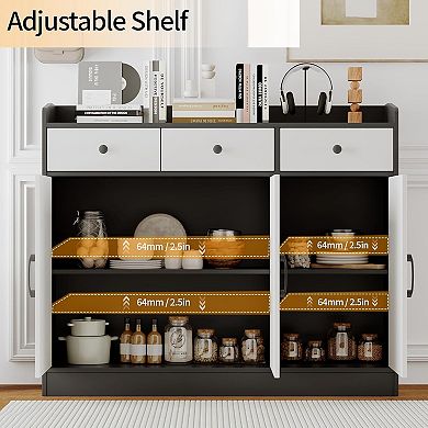 47'' Sideboard Buffet Cabinet - Adjustable Shelves, Wooden Cupboard with 3 Drawers