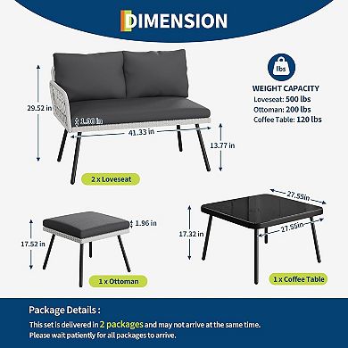 4-Piece L-Shaped Wicker Patio Sectional Sofa Set with Coffee Table