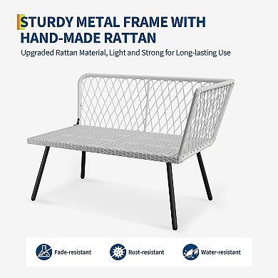 4-Piece L-Shaped Wicker Patio Sectional Sofa Set with Coffee Table